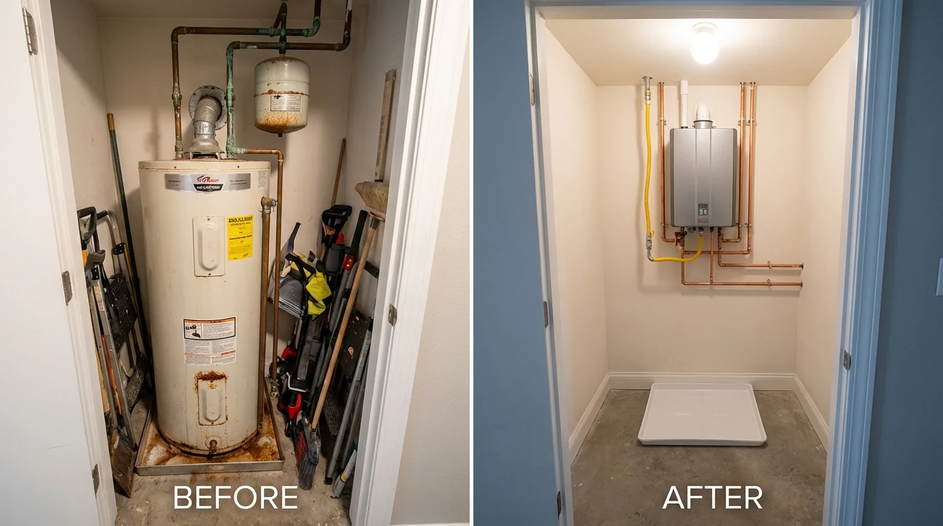 Tank water heater versus wall-mounted tankless unit comparison for Chandler, IN homeowners